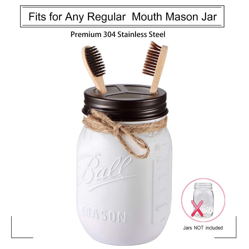 Komashr Mason Jar Bathroom Accessories Set(4pcs)- Jars Not Included - Foaming Soap Dispenser,Toothbrush Holder, and Apothecary Storage Jars Lids -Rustic Farmhouse Decor,Brown - Image 4